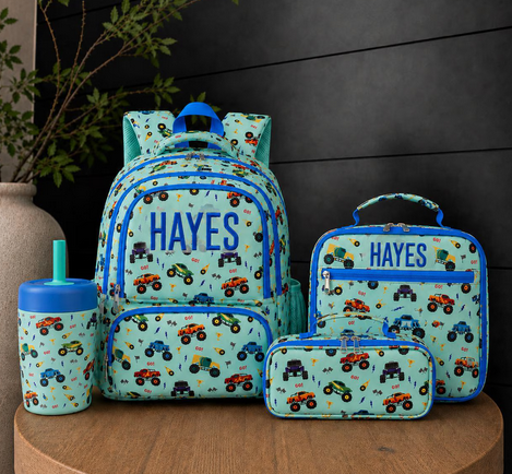 Personalized Monster Truck Backpack Set | Custom Name Backpack, Lunchbox, & Pencil Case