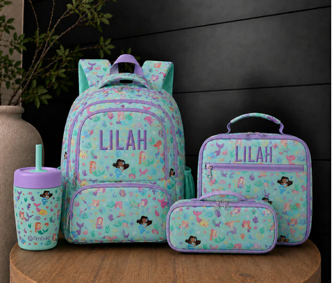 Personalized Mermaid Backpack Set | Custom Name Backpack, Lunchbox, & Pencil Case