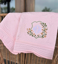 Custom Embroidered Baby Quilt | Heirloom Keepsake Blanket with Floral Monogram